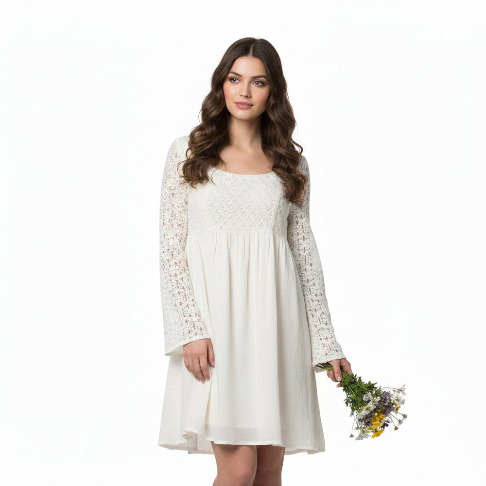 Rewind Lace Long Sleeve Mini Dress Large Coquette‎ Feminine Boho Chic Romantic